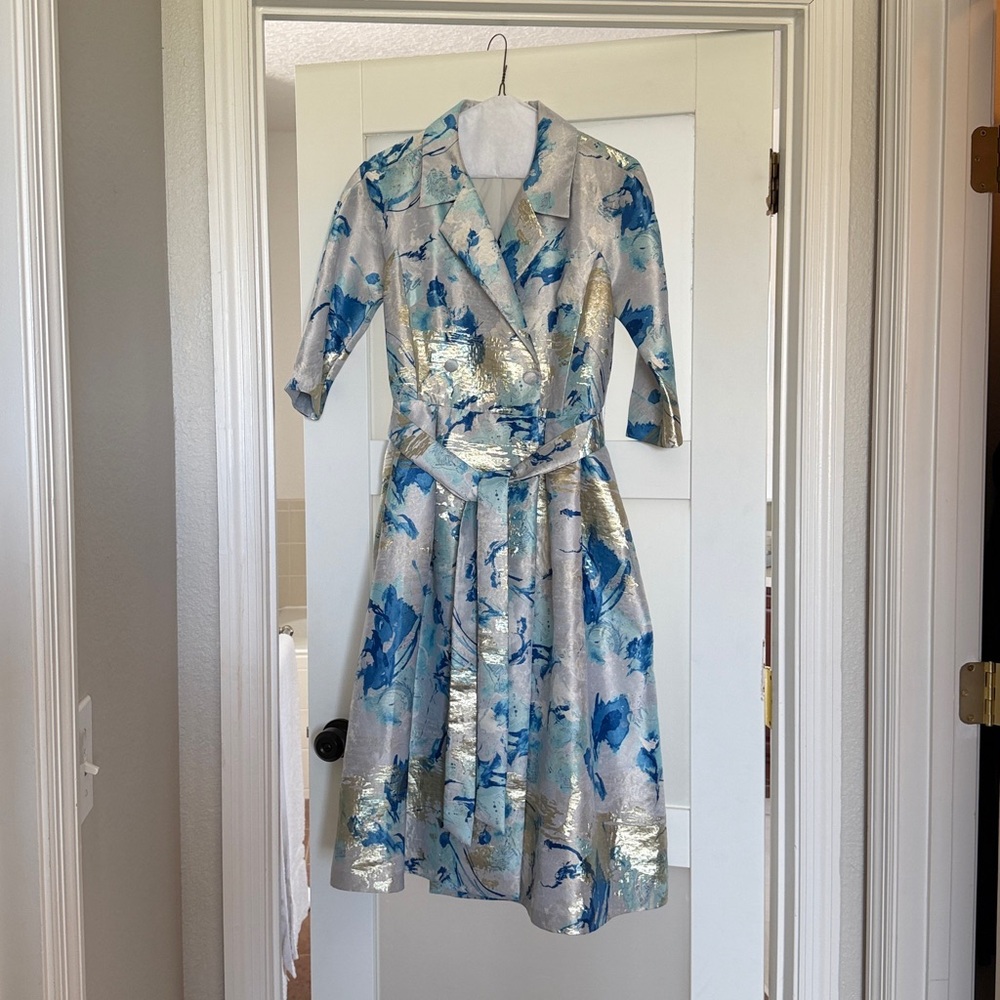 Rickie Freeman for Teri Jon Blue Floral Midi Dress. Very beautiful! Size 8 - Picture 2 of 3